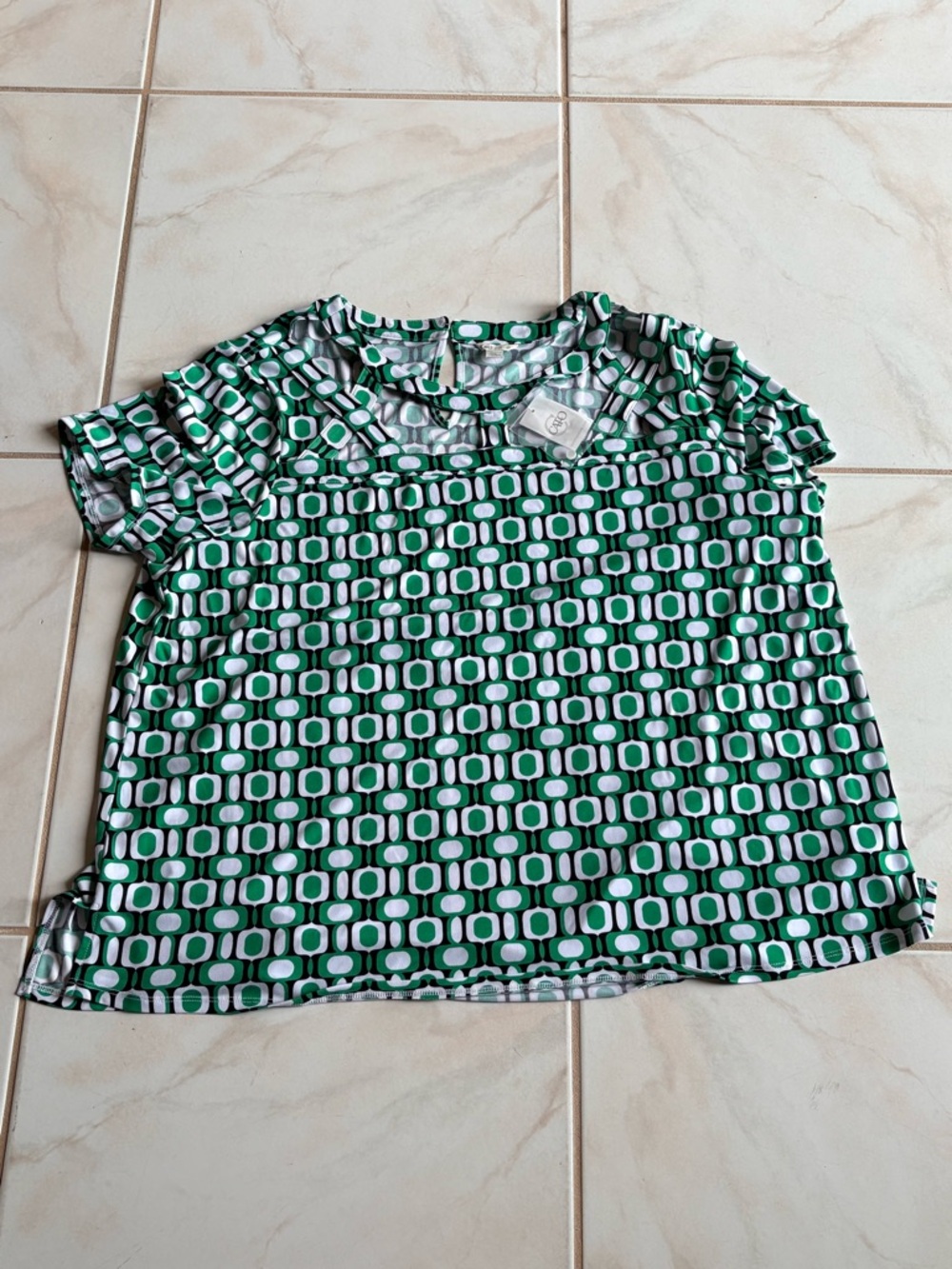 Cato Green White and Black Geometric Short Sleeve Top